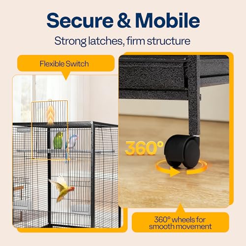 VIVOHOME 30 Inch Height Wrought Iron Bird Cage with Rolling Stand for Parrots Conure Lovebird Cockatiel Black - Image 6