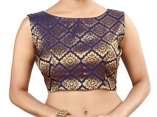 Image of Madhu Fashion Womens Banaras Brocade Readymade Stitched Sleeveless Saree Blouse