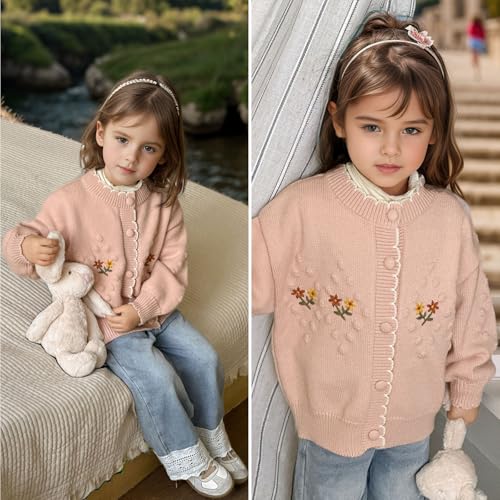 Simplee kids Toddler Sweater Little Girl Knitted Cardigan Flower Embroidery Coat for Spring and Fall2
