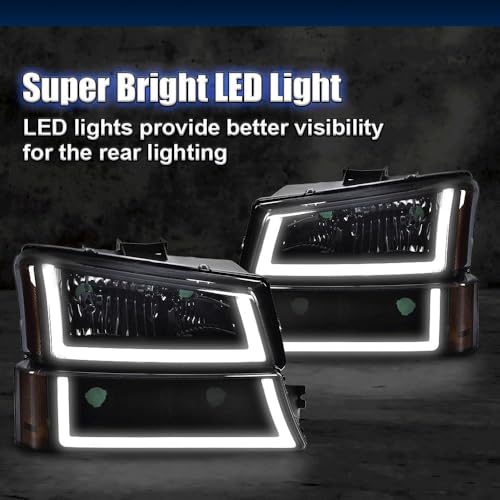 Image of GRAND ORANGE LED Headlight Assembly Compatible with 2003-2006 Chevy Silverado 1500 2500 3500 HD Model, Fit Chevy Avalanche 03-06 GM250222, GM2503224 1500 2500 Smoke Lens Black Housing Amber Corner