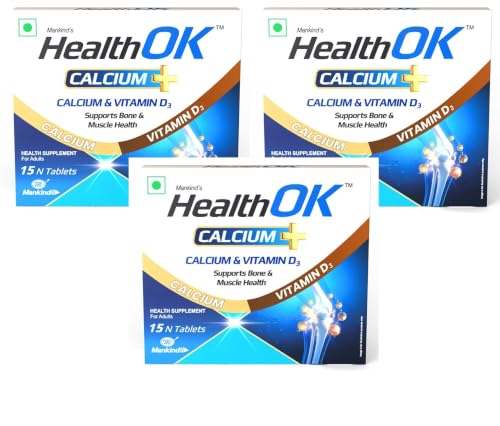 Image of Mankind Health OK Calcium Tablets with Vitamin D3 - Advanced Bone Density & Joint Mobility Support Formula - Compact Pack of 15 Tablets x Pack of 3