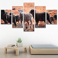 SIGNWIN 5 Panel Canvas Wall Art Animals Farmhouse/Country Fun Group Multicolor for Home Decorations Ready to Hang - 60