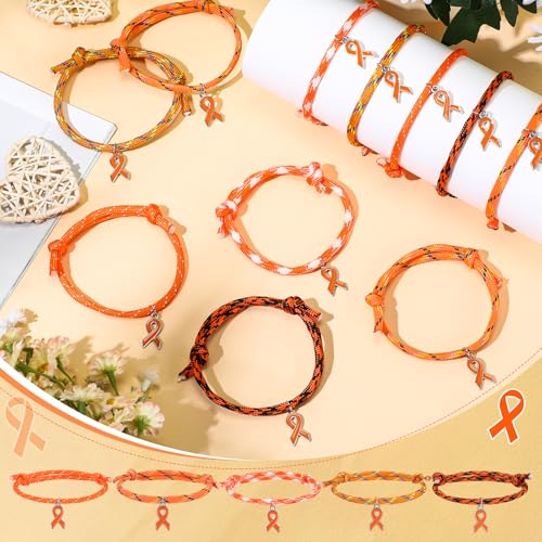 Tondiamo 30 Pcs Leukemia Awareness Rope Bracelet Adjustable Orange Ribbon multiple sclerosis Awareness Month Bracelets for Men Women Inspirational Charity Recognition Public Activity Supplies Gift3