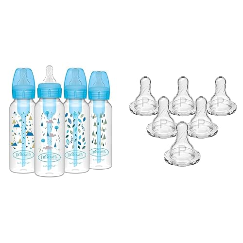 Dr. Brown's Natural Flow Opciones anticólicos + biberones estrechos, diseños naturales, 8 onzas 8.5 fl oz y flujo natural prematuro biberón