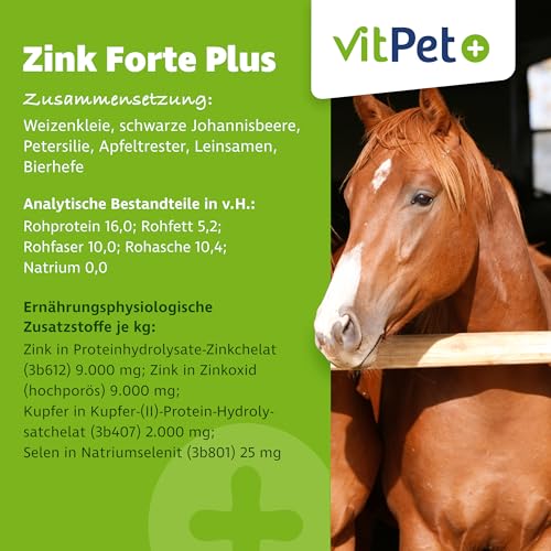 VitPet+ Zink Forte Plus - Premium Zink Pellets für Pferde - 1,8 kg - Hochdosiertes Zink Pferd - Plus Kupfer und Selen - Für Haut, Fell und Immunsystem - Inkl. Dosierlöffel