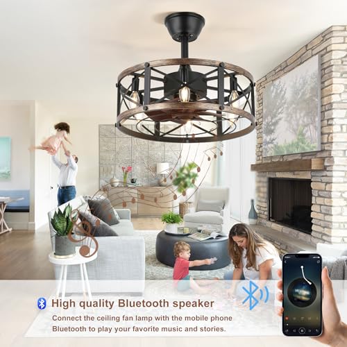 Aihonkon ASIN 18.5''Ceiling Fans With Lights And Bluetooth Speaker,3 Speed,Reversible Motor,Industrial Small Caged Fandelier Bladeless Ceiling Fans,Enclosed Ceiling Fan thumb #3
