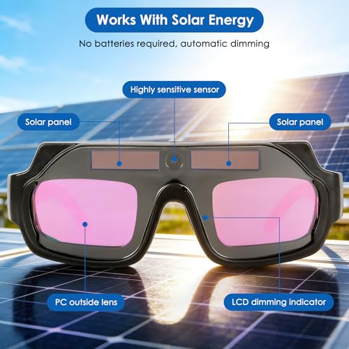 Image of Welding Glasses Auto Darkening, True Color Solar Welding Goggles with Adjustable Eye Legs, Welding Safety Glasses Eyes Protective with 10 Replacement PC Lens,Welder Mask Welding Helmet for TIG MIG ARC