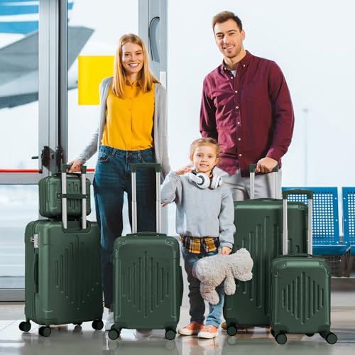 Karl home Luggage Set 5 Piece Suitcase Sets with TSA Lock Moulded Corner 4 Spinner Wheels, ABS Hardside Trolley Travel Case for Carry On Check-in Business Trip, Dark Green (12/16/20/24/28)2