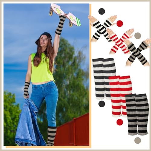 Image of Therwen 6 Pairs Knit Leg Warmers Arm Warmers Set for Women Cable Knit Leg Warmers Knee Warmers Thigh High Socks