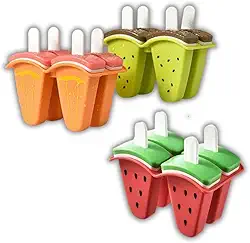 Kit 4 Formas Moldes para Picolé Caseiro Frutas Divertidas Reutilizável Livre de BPA