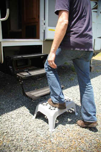 Camco Durable Step Stool - Textured Platform Surface To Help Prevent Slipping |Lightweight & Sturdy | Design Excellent For Rvs, Trailers, Trucks| 300 Lb. Capacity | 21" X 15" X 9" - Gray (43460),Small (21055) #TOP3