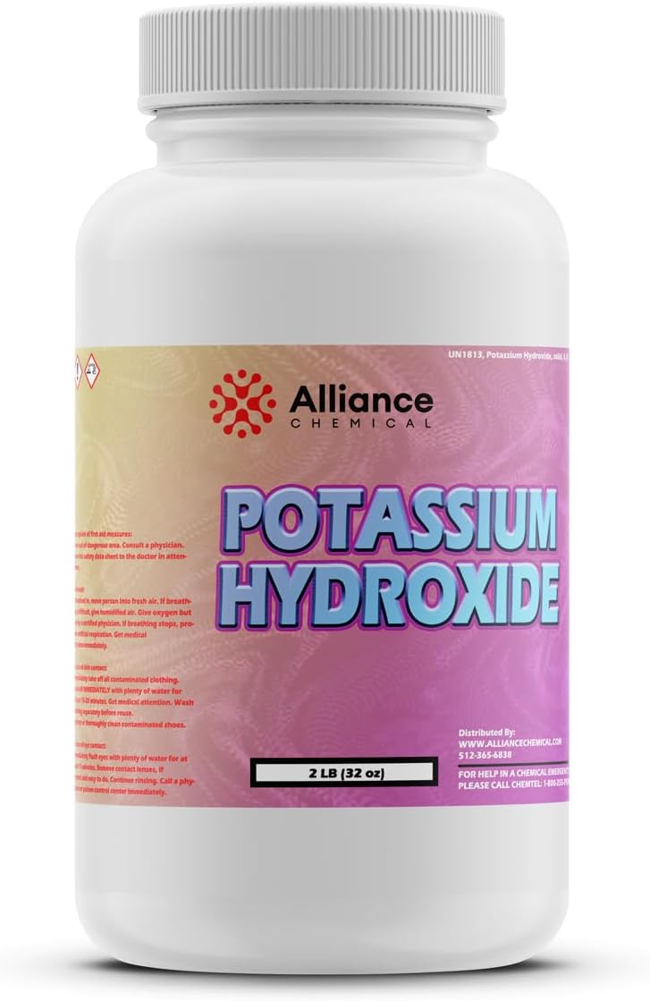 Potassium Hydroxide Flakes - KOH - 90% Purity - 2 lb. Canister - Caustic Potash - Caustic Soda Alternative