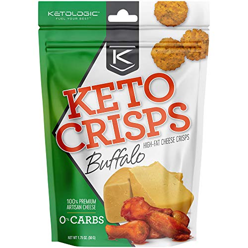 KetoLogic Keto Crisps, Buffalo Flavored, HighFat Cheese Crisps, 0 Carbs, 100 Premium Artisan Cheese (1 Bag)
