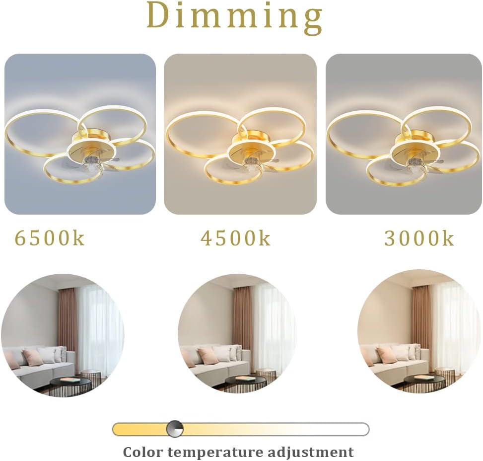 YUEGOO Ceiling Fans with Lamps,Silent Ceiling Fans with Lights and Remote Reversible Fan Light 6-Speed Winter and Summer Mode with Dimmable Light Led Ceiling Light Living Room Bedroom/Black/4 Circles