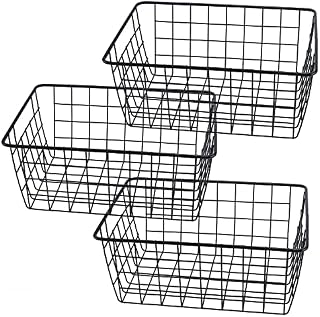 SINJEUN Set of 3 Black Metal Wire Storage Baskets, Large Wire Baskets with Handles, Wire Baskets Organizer Bins Pantry Storage Bin Basket for Cabinet, Office, Bathroom Shelf Storage
