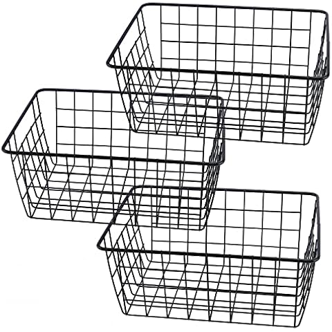 SINJEUN Set of 3 Black Metal Baskets Cover