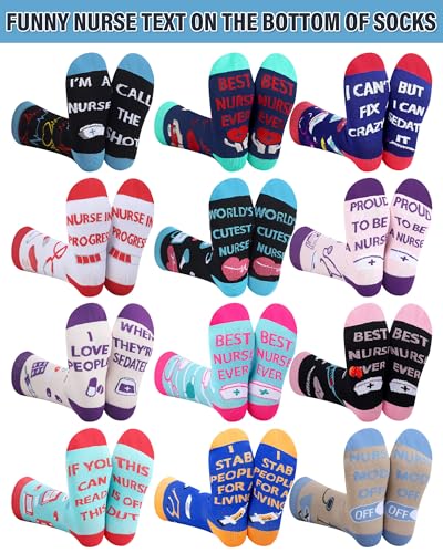 12 Pairs Novelty Nurse Compression Socks for Women Christmas Nurse Doctor Appreciation Gifts Bulk 15-25 Mmhg Compression Socks for Medical Assistant Gifts3
