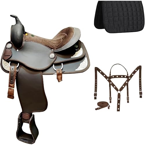 Manaal Enterprises Synthetic Western Racing Barrel Trail Equestrian Full Tack Set Comfort Saddle Horse Light Weight All Accessory Included Size 15 inches Seat Available.