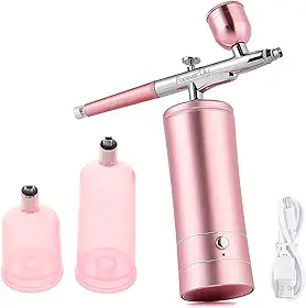 Kit Aerógrafo Portátil Recarregável ROSA 30 PSI com Compressor e Copos de Tinta – Ideal para Confeitaria, Maquiagem, Pintura e Decoração