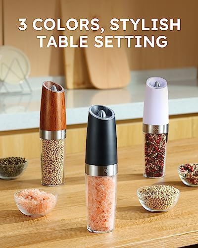 Sangcon Gravity Electric Salt and Pepper Grinder Set ππ©π π«ππππ ππ¨π³ ππ πππ©πππ’ππ² Battery Powered Refillable Automatic Operation Adjustable Coarseness Mill Grinder Shakers Set - 5