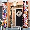 Happy Easter Door Banner 2 pcs Easter Porch Banner Sign Cute Bunny Eggs Door Decorations Set Spring Porch Banners Indoor Outdoor Wall Front Door Decor Party Supplies