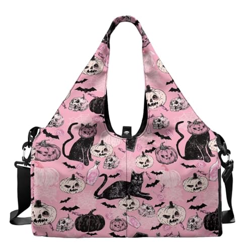 Halloween Gym Bag Women Pumpkin Workout Bag with Shoe Compartment, Wet Pocket,Travel Tote Bag with Mat Carrier, Waterproof Overnight Bag Carry On Weekender