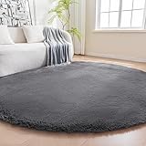 Amazon Basics Fluffy Washable Round Area Rug, Circle Shaggy Carpet for Living Room, Bedroom, Nursery, 6'R, Dark Gray