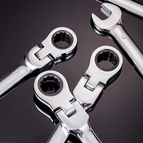 Qnkaa Flexible Ratchet Wrench Set 8pcs 9-17mm Spanner Gear Ring Ratcheting Combination Flexi Wrenches Kit Metric Flex Head - Image 5