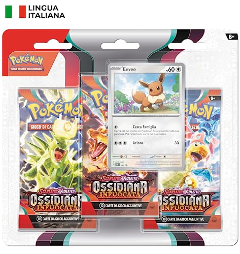 Pokémon- Paquete (Eevee) Escarlata y Violeta-Obsidiana ardiente del GCC (Tres Sobres de expansión y un Papel Promocional holográfico), edición en Italiano (186-60404)