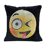 Decorative Throw Pillow Cover Soft Velvet Magic Funny Gifts Reversible Flip Sequin Emoji Cushion Covers for Office Home Sofa 16 X 16 Inch(Dull and Naughty)