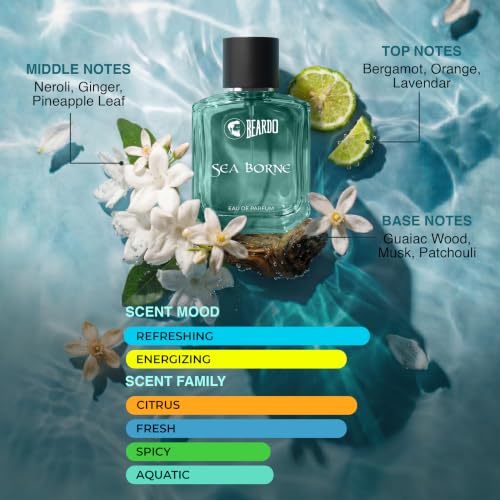 Image of BEARDO Sea Borne Eau De Parfum for Man, 50ml | Long Lasting Fragrance | Perfume For Man | Citrus, Fresh & Aquatic | Gift For Men | Husband | Boyfriend