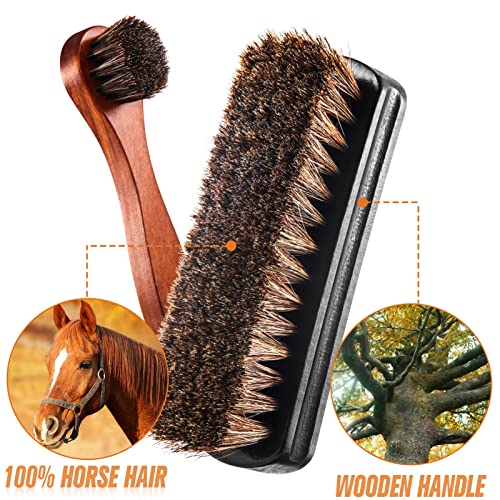 Image of 4 Pcs Horsehair Shine Shoes Brush Kit Polish Dauber Applicators Cleaning Leather Shoes Boots Care Brushes Suede Cleaner Brush with Microfiber Shoe Gloves(4 Pcs Style D)