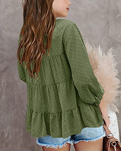 Girls Chiffon Blouses Kids Long Short Sleeve Swiss Dot Shirts Round Neck Ruffle Peplum Tops Tees #TOP1