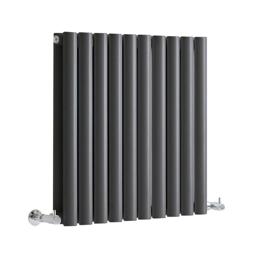 Milano Anthracite Aruba Horizontal Double Oval Panel Radiator - 600Mm X 590Mm