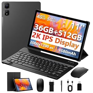 MAXLEGEN Tablet 11 Zoll Cellular, 2K FHD, 36GB RAM+512GB ROM/1TB TF, 4G LTE Dual SIM+5G WLAN, 2GHz Octa-Core Android 15 Tablet mit 9580mAh Akku, 13MP, GPS, GMS, mit Tastatur/Stift/Maus/Hülle