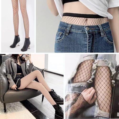 Image of Black Women's Fishnet Stockings Sexy Mesh Thigh High Wide Fishnet Tights