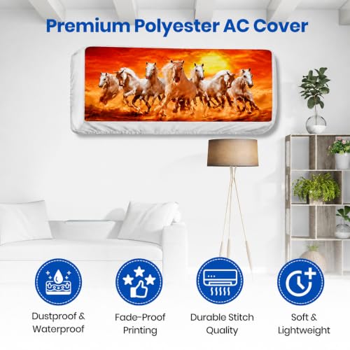 Image of Printed Split Ac Cover Indoor Unit For 1.5 Ton Capacity AC, Inner Unit Ac Cover, All Weather Cover /Attractive Digital Prints /Dustproof /Silken water-resistant Split Ac Cover ( Orange7Horses )