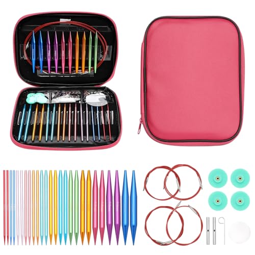 13 Pairs Rose Gold Circular Knitting Needles Set with Cables Complete Knitting Set with Interchangeable Tips Professional Crochet Hooks Set for Hats and Sweaters