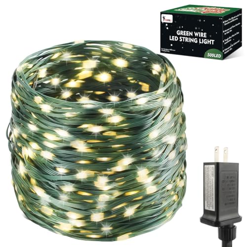 Tcamp 164Ft 500LED Christmas Tree Lights, 8 Modes Timer Memory Function | Green Wire Starry Fairy String Lights for Xmas Tree Halloween Outdoor Indoor Decor (Warm White) - image 1