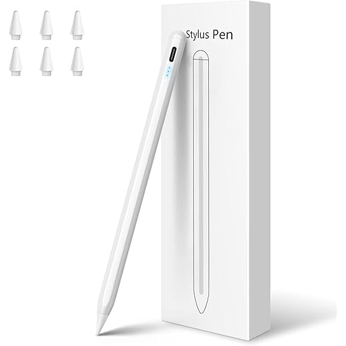 Stylus Pen for iPad,10 Mins Quick Charge Active Pencil for iPad 2018-2024,Palm Rejection Tilt Sensor Magnetic Pen Compatible W/iPad Pro 12.9&11", iPad 6/7/8/9/10, iPad Air 3/4/5, iPad mini5/6(7Nibs)