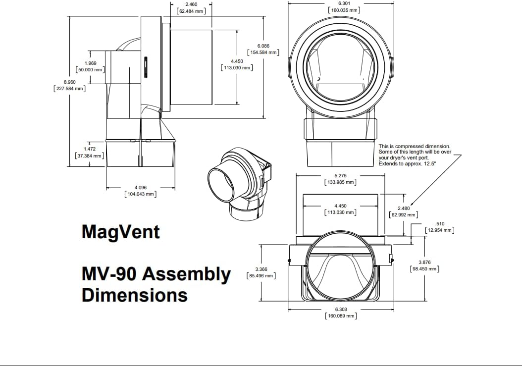 MagVent MV-90 Magnetic Dryer Vent Coupling (Silver)