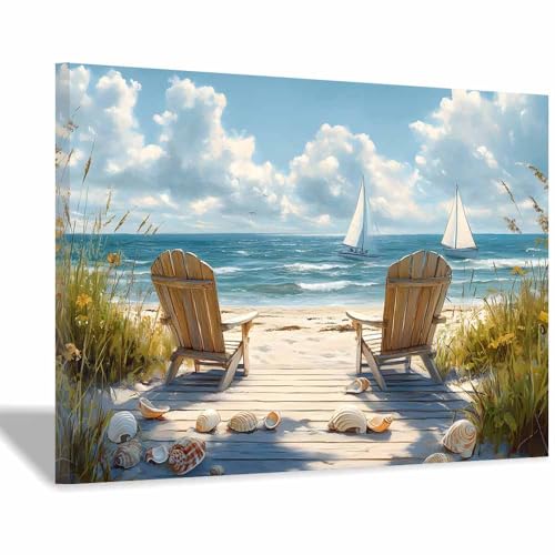 Tableau abstrait toile chaise plage déco murale beige salon appartement 70x100