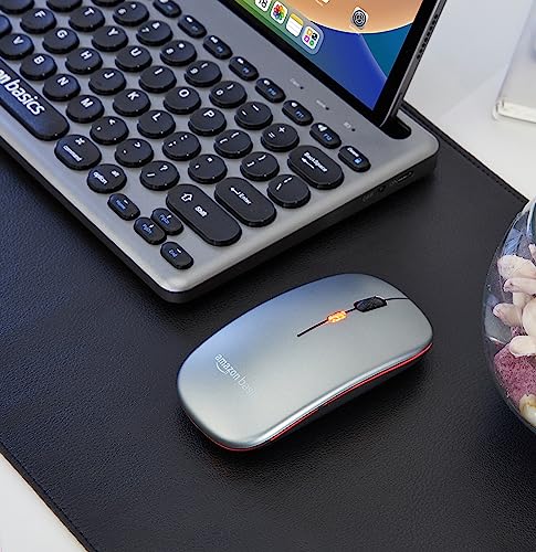 Image of amazon basics 2.4GHz Wireless + Bluetooth 5.1 Mouse, Multi-Device Dual Mode Slim Rechargeable Silent Click Buttons Wireless Bluetooth Mouse, 3 Adjustable DPI