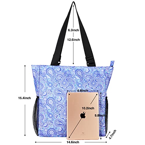 Large Tote Bag With Adjustable Strap - Water Resistant Shoulder Bag For Beach,Gym,Work,Travel And Grocery Shopping (12- Pattern - Blue) #TOP1