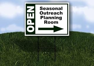 Seasonal Outreach Planning Room Open Right Arrow Green Single Sided 18x24 in Yard Road Sign w/Stand