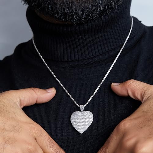 Moissanite Iced Out Heart Pendant Necklace 925 Sterling Silver Icy Bling Heart Locket with Chain Hip Hop Jewelry Promise Romantic Gift for Loved One2