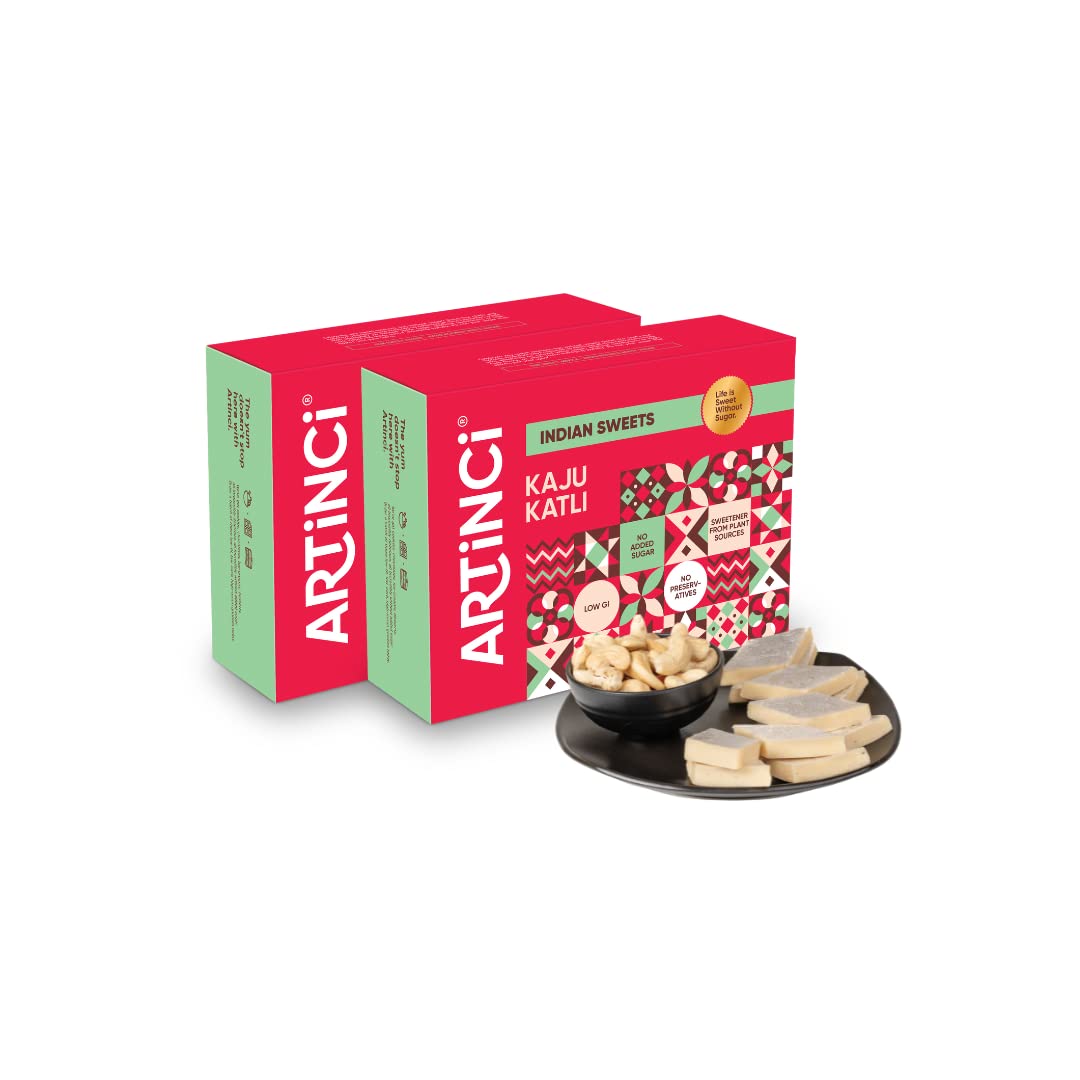 Artinci Sugar Free Kaju Katli, Low Carb, Keto-Friendly Mithai, Vegan, Diabetic-Friendly healthy Indian Sweets, Made with Pure Cashew Nuts, Ideal for Gifting & Festivals, 320g (160g X 2 Packs)