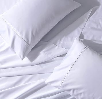 22 Inch Deep Pocket Solid White King 300TC Sheet Set, Breathable Crispy Soft Percale Bed Sheets