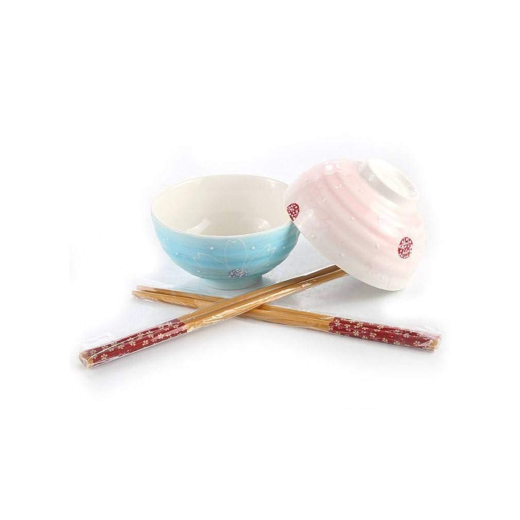 lachineuse - Zestaw 2 japońskich miseczek w kolorze różowym i niebieskim - 11 cm - Miski do ryżu, Poke Bowl, przystawka, śniadanie i zupa - 2 pary pałeczek - Miska azjatycka Japonia Azja - Japońska
