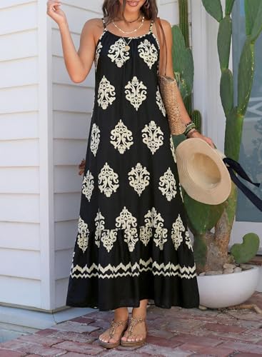 Image of Dokotoo Women Summer Dresses Scoop Neck Ruffle Flowy Boho Maxi Dress